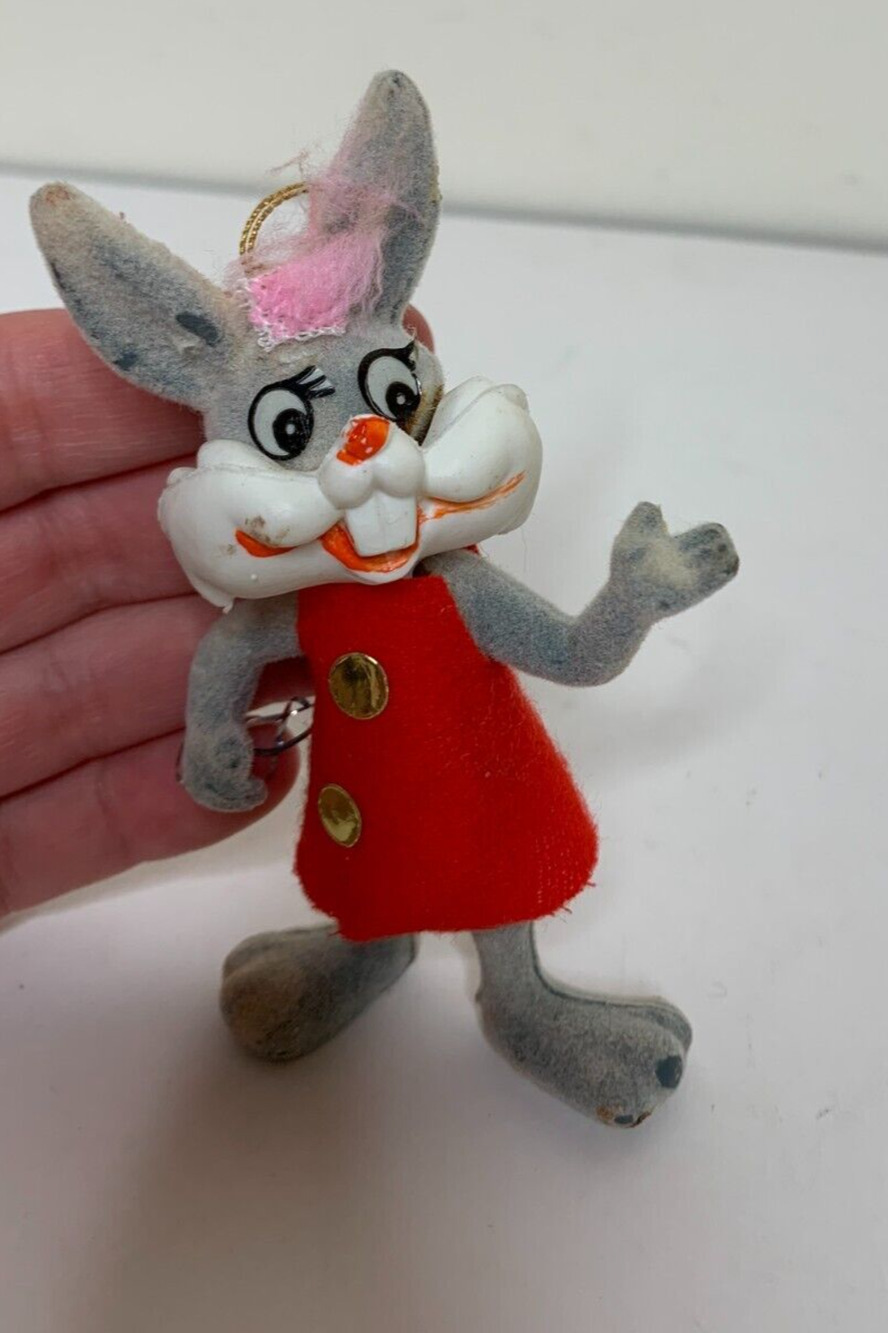 Vintage Honey Bunny Gray Felt Flocked Christmas Ornament 4" Warner Bros 1977